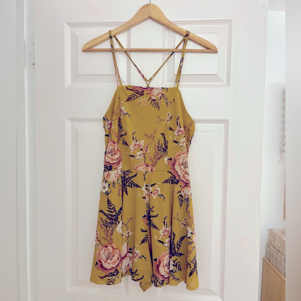 Yellow Floral Print Romper size small